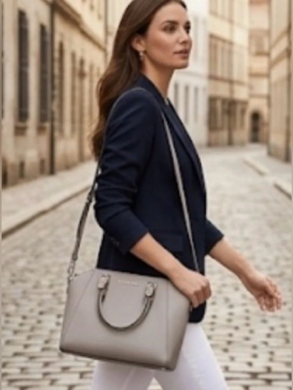 NWT Michael Kors Ciara Pearl Gray Satchel